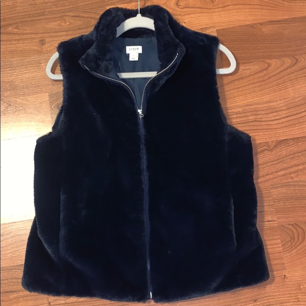 J. CREW faux fur navy vest
